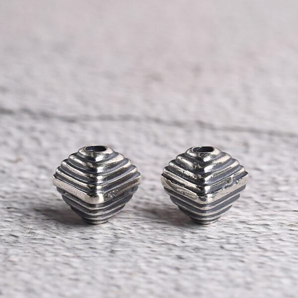 s925 sterling silver line pattern polyhedron bead, oxidized silver bead - Image 7