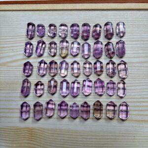 genuine natural amethyst bead, amethyst bead, clear bead, purple bead, double pointed prism bead