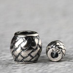 Drum bead, woven pattern bead, spacer bead, s925 sterling silver, silver bead, oxidized silver bead