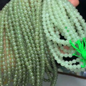 nephrite bead, round bead, whole strand bead, gradient green bead, clear bead, jade bead, high quality bead, genuine bead, natural bead