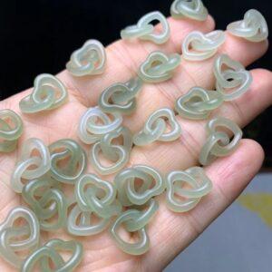 nephrite bead, heart bead, double hearts bead, jade bead, green bead, high quality bead, genuine bead, natural bead