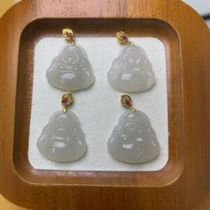 nephrite charm, Buddha charm, Maitreya Buddha, jade charm, white bead, high quality bead, genuine bead, natural bead