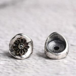 ring bead, chrysanthemum flower bead, spacer bead, s925 sterling silver, silver bead, oxidized silver bead