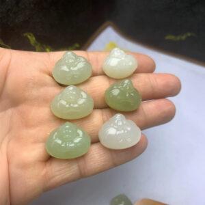 nephrite charm, Buddha charm, Maitreya Buddha, jade charm, green bead, high quality bead, genuine bead, natural bead