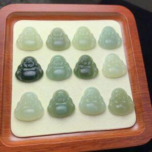 nephrite charm, Buddha charm, Maitreya Buddha, jade charm, green bead, high quality bead, genuine bead, natural bead