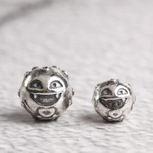 smiley face bead, round bead, spacer bead, s925 sterling silver, silver bead, oxidized silver bead