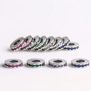 gasket bead, colorful zircon bead, spacer bead, s925 sterling silver, silver bead, oxidized silver bead