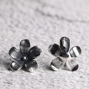 flower charm, flower button bead, s925 sterling silver, silver charm, oxidized silver bead