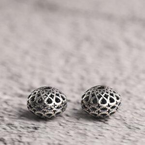 oval bead, hollow flower bead, spacer bead, s925 sterling silver, silver bead, oxidized silver bead