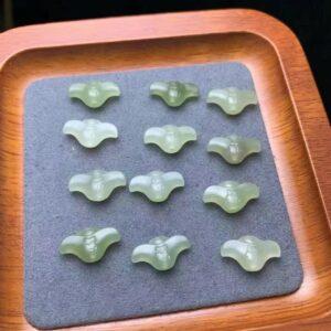 nephrite bead, yuanbao bead, 福 pattern bead, jade bead, green bead, high quality bead, genuine bead, natural bead