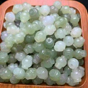 nephrite bead, lantern bead, flower pattern bead, jade bead, green bead, high quality bead, genuine bead, natural bead