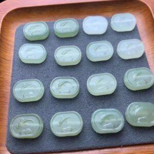 nephrite bead, rectangle bead, fish pattern bead, jade bead, green bead, high quality bead, genuine bead, natural bead