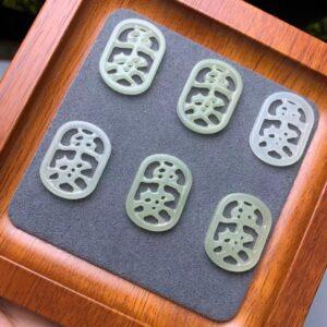 nephrite bead, rectangle bead, 平安 bead, hollow bead, jade bead, green bead, high quality bead, genuine bead, natural bead