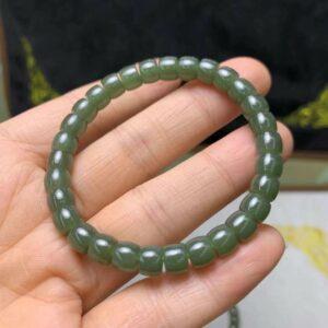 drum beaded bracelet, nephrite bracelet, jade bracelet, green bracelet, genuine natural bracelet