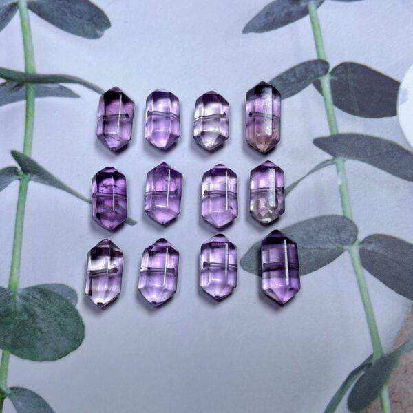 genuine natural amethyst bead, amethyst bead, clear bead, purple bead, double pointed prism bead - Image 2