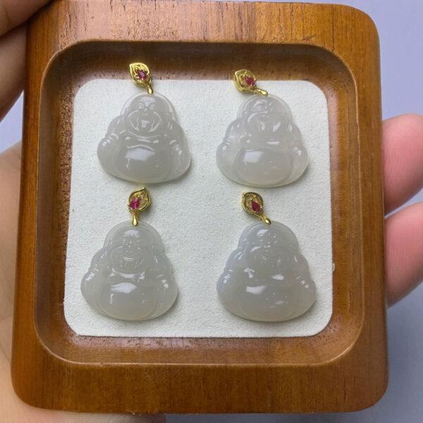 nephrite charm, Buddha charm, Maitreya Buddha, jade charm, white bead, high quality bead, genuine bead, natural bead - Image 2