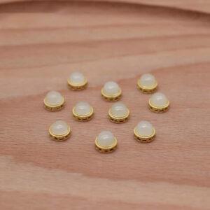 bezel bead, round bead, nephrite bead, white bead, sterling silver bead, gild bead, golden bead