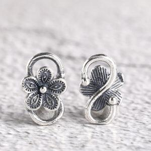 flower bead, plum flower bead, silver hook, silver clasp, s925 sterling silver, silver findings, oxidized silver bead