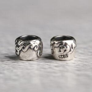 drum bead, flower bead, spacer bead, s925 sterling silver, silver bead, oxidized silver bead