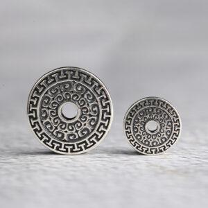 fret pattern bead, disc bead, disc charm, spacer bead, s925 sterling silver, silver bead, silver charm, oxidized silver bead