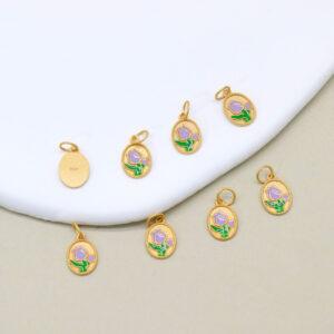 Purple Tulip charm, flower charm, enamel bead, sterling silver bead, gild bead, golden bead