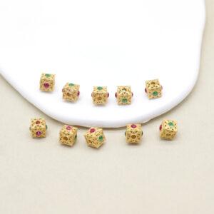 cube bead, hollow flower bead, zircon bead, colorful bead, sterling silver bead, gild bead, golden bead