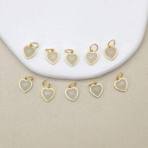 bezel charm, heart charm, nephrite bead, white bead, sterling silver bead, gild bead, golden bead