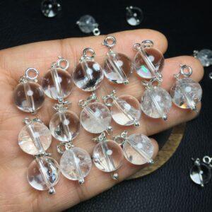 clear quartz charm, ball charm, white bead, sterling silver charm