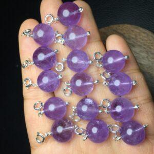 amethyst charm, ball charm, purple bead, sterling silver charm