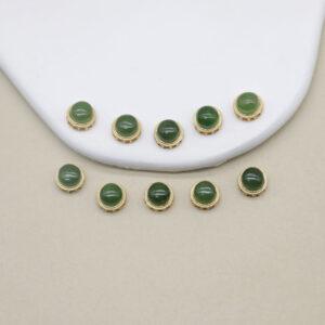 bezel bead, round bead, nephrite bead, green bead, sterling silver bead, gild bead, golden bead