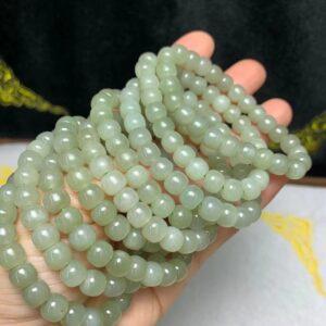 drum beaded bracelet, nephrite bracelet, jade bracelet, light green bracelet, genuine natural bracelet