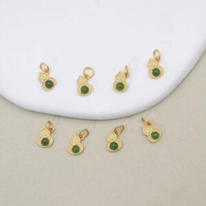 gourd charm, nephrite charm, green charm, sterling silver charm, gild bead, golden charm