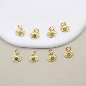 flower charm, nephrite charm, green charm, sterling silver charm, gild bead, golden charm
