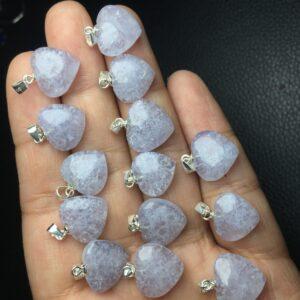 blue agate charm, heart charm, clear bead, sterling silver charm