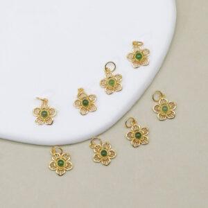 flower charm, nephrite charm, green charm, sterling silver charm, gild bead, golden charm