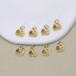 small elephant charm, nephrite charm, green charm, sterling silver charm, gild bead, golden charm