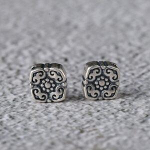 square bead, flower bead, spacer bead, s925 sterling silver, silver bead, oxidized silver bead