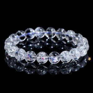8mm - 15mm round shape inner icy cracks genuine natural clear Quartz beaded bracelet