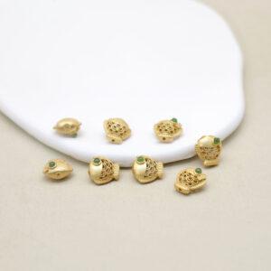 hollow fish bead, nephrite bead, green bead, sterling silver bead, gild bead, golden bead