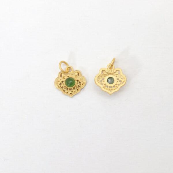 small flower charm, nephrite charm, green charm, sterling silver charm, gild bead, golden charm