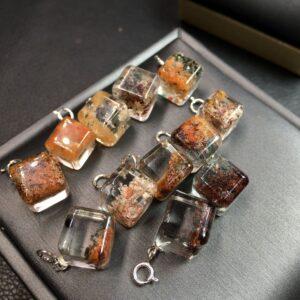 colorful phantom quartz charm, cube charm, sterling silver charm