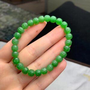 drum beaded bracelet, flower bracelet, nephrite bracelet, jade bracelet, green bracelet, genuine natural bracelet