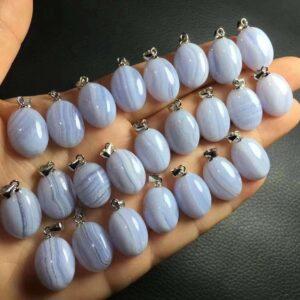 blue stripe agate charm, oval charm, sterling silver charm