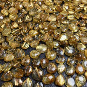 golden rutilated quartz bead, droplet bead, teardrop bead, bezel gemstone, ring gemstone, pendant gemstone