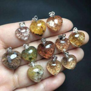 colorful phantom quartz charm, heart charm, sterling silver charm