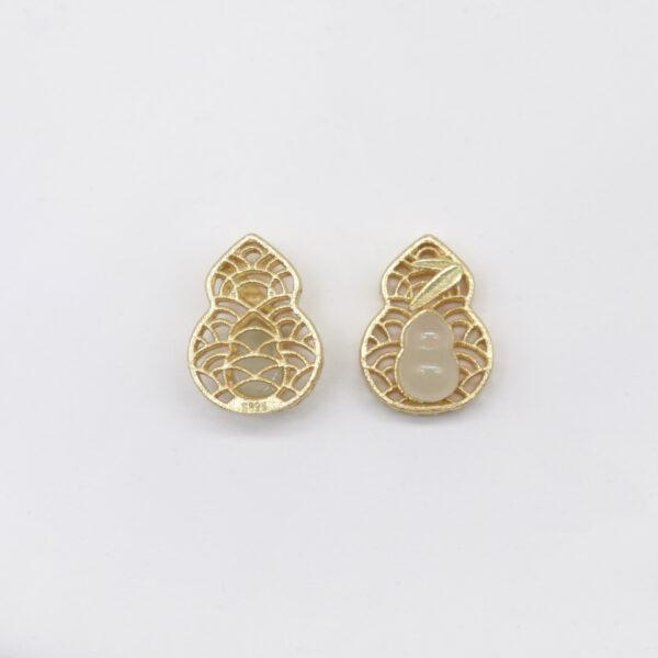 2pcs / 5 pcs bezel bead, gourd bead, white nephrite bead, sterling silver bead, gild bead, golden bead
