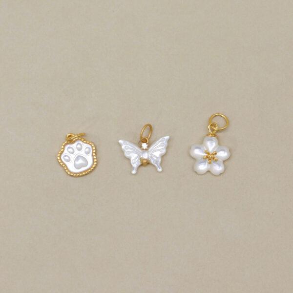 2pcs / 5 pcs flower charm, butterfly charm, shell charm, white charm, sterling silver charm, gild bead, golden charm