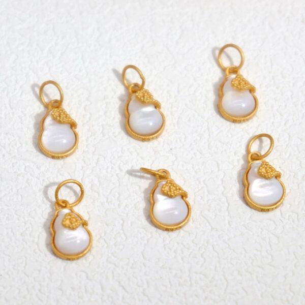 2pcs / 5 pcs gourd charm, shell charm, white charm, sterling silver charm, gild bead, golden charm