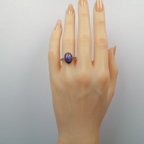 charoite ring, purple ring, copper ring, oval gemstone ring, diy ring, adjustable ring - Image 2