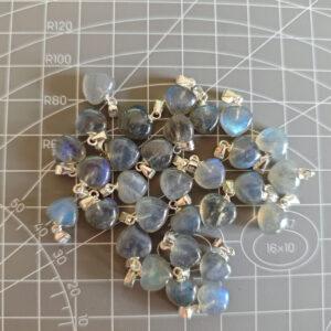 labradorite charm, heart charm, colorful light bead, sterling silver charm